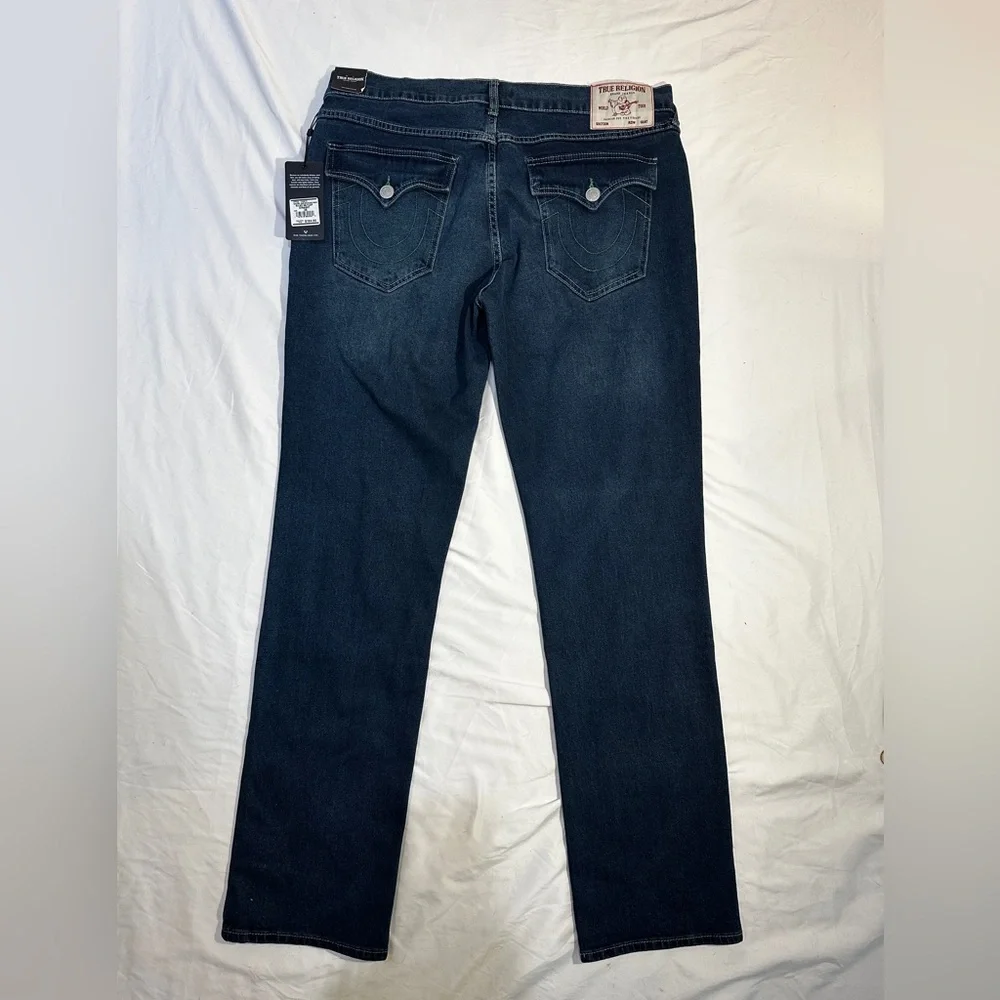 True Religion Ricky Straight Jeans Mens 36x34 Dark Wash Flap Pocket NWT